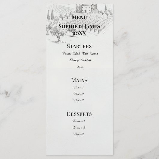 Hoglandschap Schets Bruiloftsmenu Menu (Voorkant)