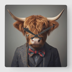 Hoglin Cow Tartan Jas Vierkante Wandklok Leuk