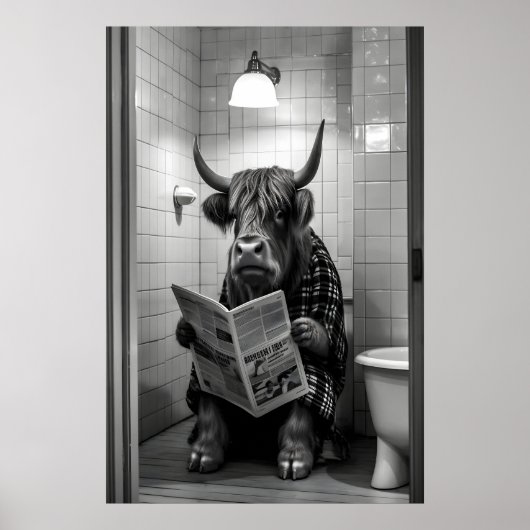 Hogline Koe Badkamer Print, Grappig Dier Lezend Poster (Voorkant)