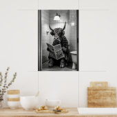 Hogline Koe Badkamer Print, Grappig Dier Lezend Poster (Keuken)