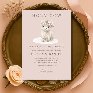 Hogline Koe Roze Strik Meisje Baby Shower  Kaart