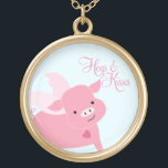 "Hogs and Kisses" Cute Flying Pig Goud Vergulden Ketting<br><div class="desc">kunst van de cacaostudio</div>