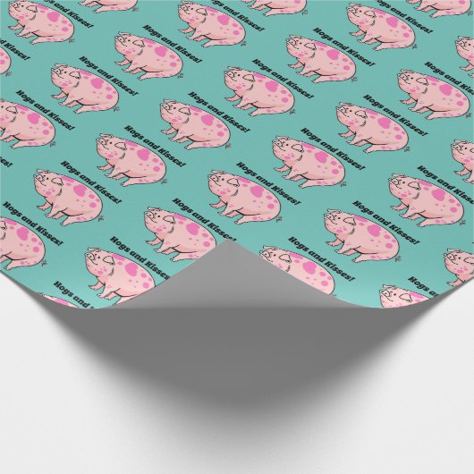 Hogs and Kisses Leuke Varken Hog Cartoon Cadeaupapier (Hoek)