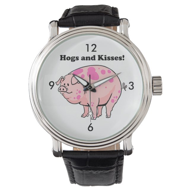 Hogs and Kisses Leuke Varken Hog Cartoon Horloge (Voorkant)