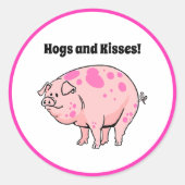 Hogs and Kisses Leuke Varken Hog Cartoon Ronde Sticker (Voorkant)
