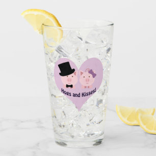 Hogs en Kisses Cute Pig Couple Glas