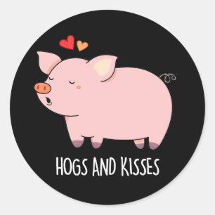 Hogs en Kisses Funny Hog Pig Dark BG Ronde Sticker
