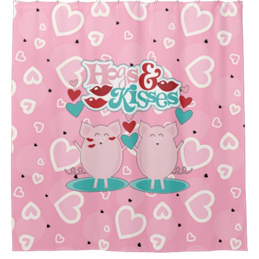 Hogs en Kisses Sweet Hearts Valentijn Douchegordijn (Voorkant)