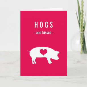 Hogs en Kisses Valentijn met Varkens op Diep Roze Feestdagen Kaart