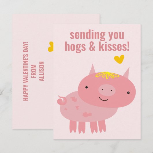 Hogs & Kisses - Cute Pig Classroom Valentijn Briefkaart (Voorkant / Achterkant)