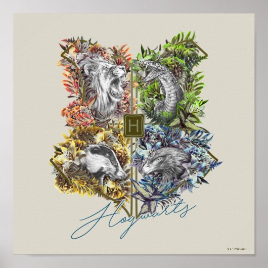 HOGWARTS™ Badge Floral Graphic Poster (Voorkant)