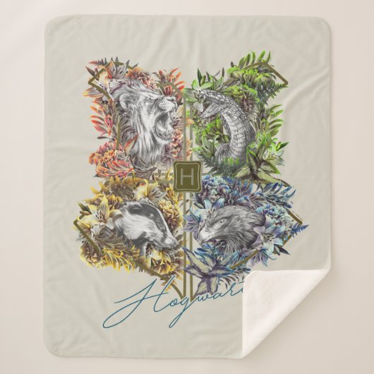 HOGWARTS™ Badge Floral Graphic Sherpa Deken (Voorkant)