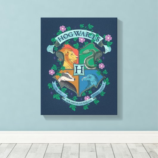 HOGWARTS™ Floral Crest Canvas Afdruk (Insitu (Houten vloer))