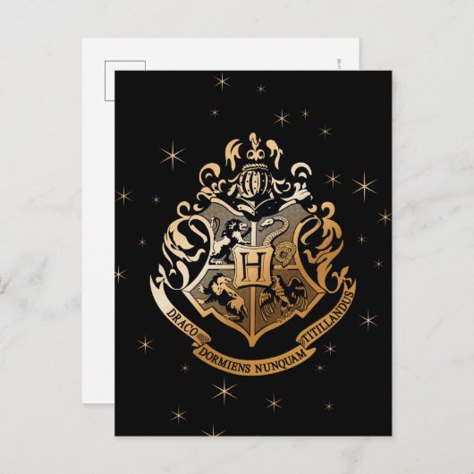 HOGWARTS™ Glanzend Gouden Wapen Feestdagenkaart (Voorkant / Achterkant)