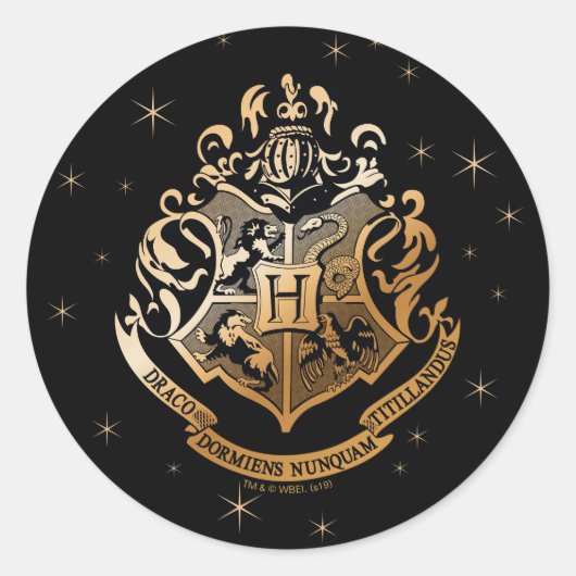HOGWARTS™ Glanzende Gouden Crest Ronde Sticker (Voorkant)