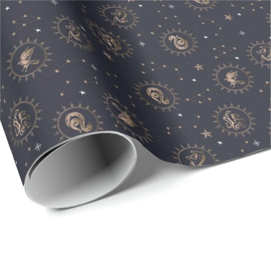 Hogwarts House Crests Constellation Pattern Cadeaupapier (Rol Hoek)