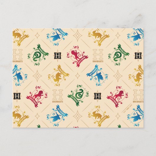 HOGWARTS™ House Crests Pattern Briefkaart (Voorkant)