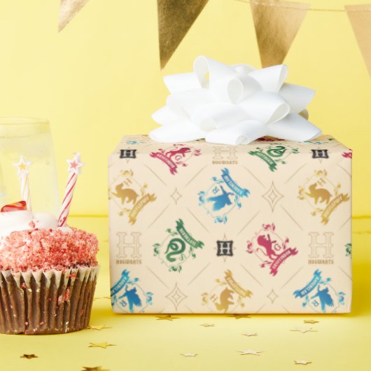  HOGWARTS™ House Crests Pattern Cadeaupapier (Verjaardagsfeest)