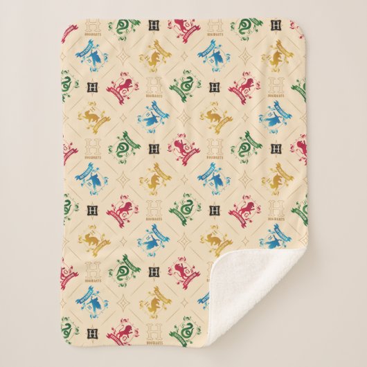 HOGWARTS™ House Crests Pattern Sherpa Deken (Voorkant)