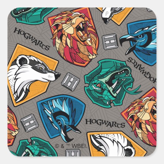 HOGWARTS™ Houses Crosshatched Pattern Vierkante Sticker (Voorkant)