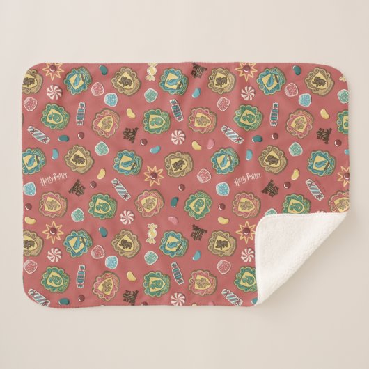 HOGWARTS™ Houses Holiday Cookie Pattern Sherpa Deken (Voorkant (horizontaal))