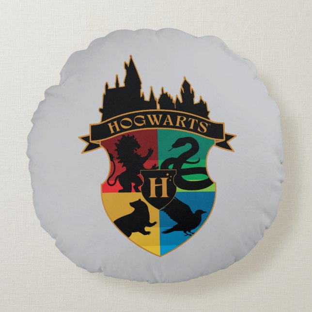 HOGWARTS™ Kasteel Huis Wapen Badge Rond Kussen (Voorkant)