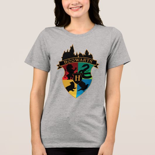 HOGWARTS™ Kasteel Huizen Wapen Badge Tri-Blend Shirt (Voorkant)