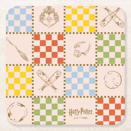 HOGWARTS™ QUIDDITCH™ Team Checker Patroon Kartonnen Onderzetters (Voorkant)