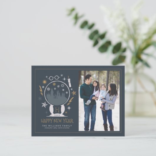 HOGWARTS™ Snow Wereldbol - Gelukkig Nieuwjaar - Fo Feestdagenkaart (Staand voorkant)