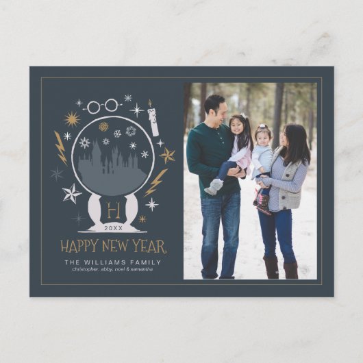 HOGWARTS™ Snow Wereldbol - Gelukkig Nieuwjaar - Fo Feestdagenkaart (Voorkant)