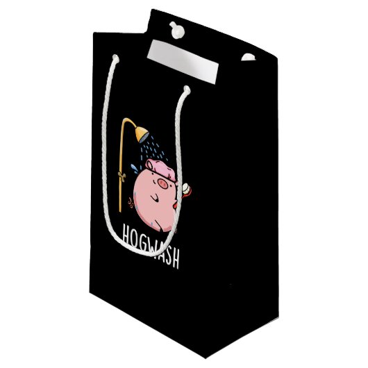 Hogwash Funny Pig Pun Dark BG Klein Cadeauzakje (Voorkant Gekanteld)