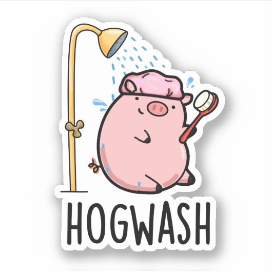 Hogwash Funny Pig Pun Sticker (Voorkant)