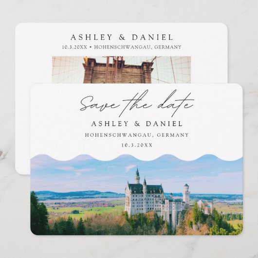 Hohenschwangau Huwelijksbestemming Save the Date Kaart (Voorkant / Achterkant)