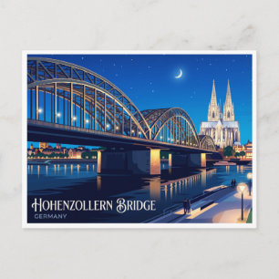 Hohenzollernbrug 's nachts Keulen Duitsland Briefkaart