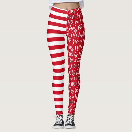 HoHo Kerstmis met rode strepen Leggings (Voorkant)
