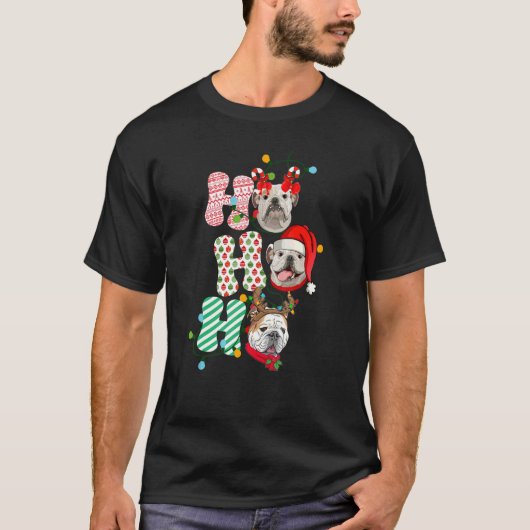 HoHoHo Bulldog met drie kerst met vallei D T-shirt (Voorkant)