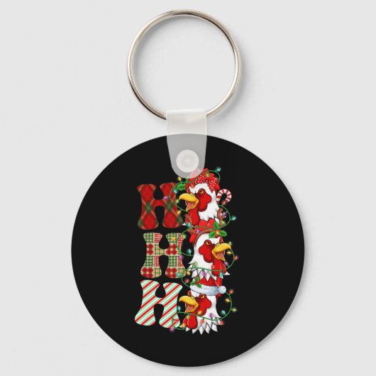 Hohoho Chickens Santa Hat Rendier Vrolijk Kerstfee Sleutelhanger (Voorkant)