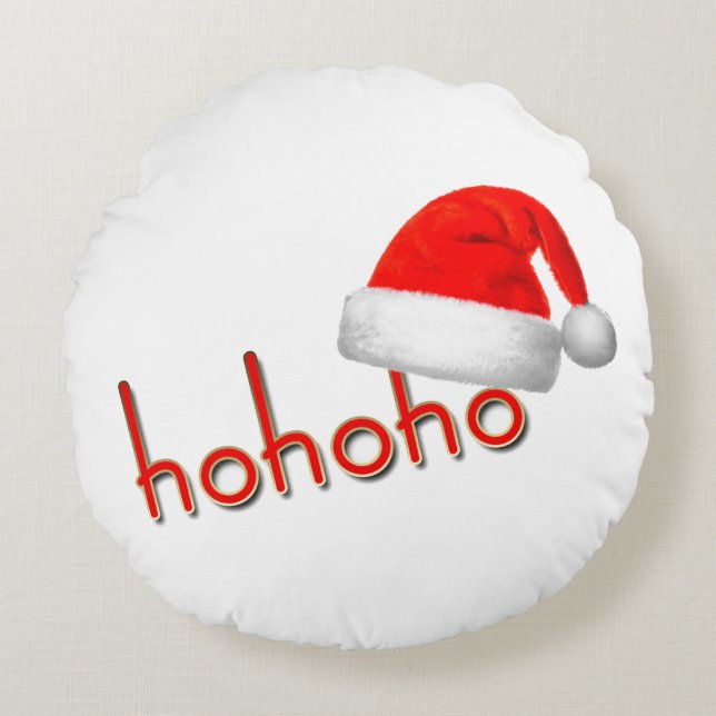 HoHoHo Christmas Pet Rood Wit Eenvoudig Rond Kussen (Voorkant)