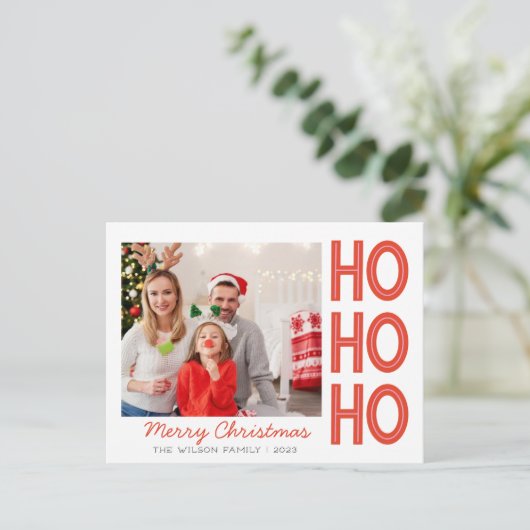 HoHoHo Kerstmis Familie Fotokaart Aangepast Feestdagenkaart (Staand voorkant)