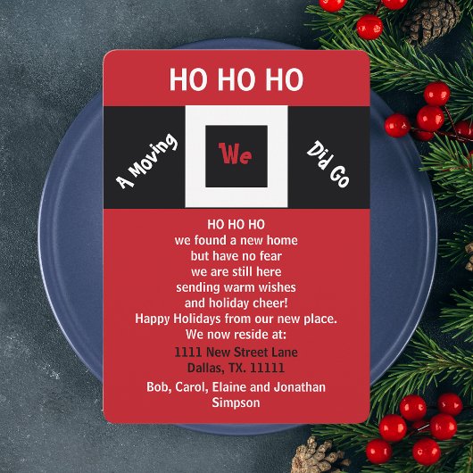 HOHOHO New Address Holiday Moving Announcement Kaart