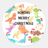 HoHoHo Prettig Kerstmis Dinosaurus Ronde Sticker (Voorkant)