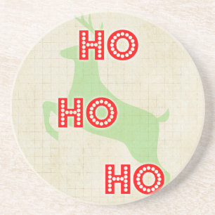 hohoho rendier kerstman rood groen vintage kerstmi zandsteen onderzetter