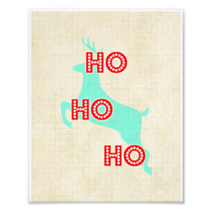 hohoho rendier rood blauw vintage kerst foto afdruk