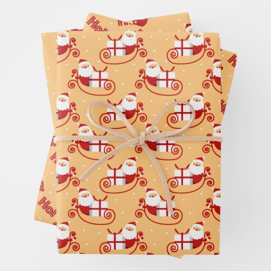 HoHoHo Santa Claus-Afbeeldingen op Peach Kerstmis Inpakpapier Vel (In situ)