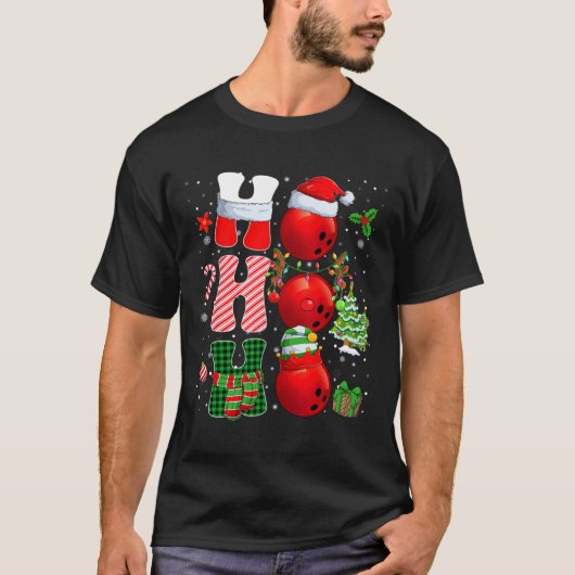 Hohoho Santa Elf rendier Bowling Bylls en Christus T-shirt (Voorkant)
