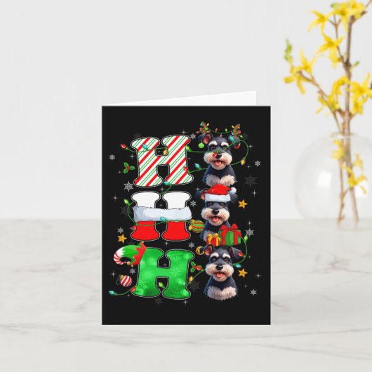 Hohoho Schnauzer hond Sinterklaas Elf Muts Rendier Kaart (Gele Bloem)