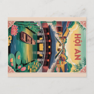Hoi An Vietnam Retro Reisposter Kunst Feestdagenkaart