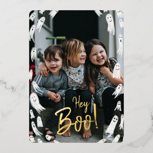 Hoi Boo! Halloween Gold Lettering Foto Folie Feestdagenkaart (Voorkant)