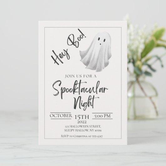 Hoi Boo! Minimale uitnodiging van de Halloween-par (Staand voorkant)