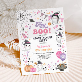 Hoi Boo! Roze Lila Halloween Ghost Girl Birthday Kaart